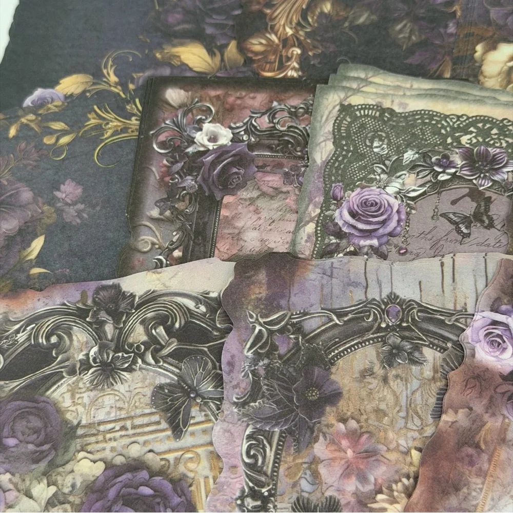 Purple Floral Ephemera Junk Journal Scrapbook Paper Pack - 60 Sheets
